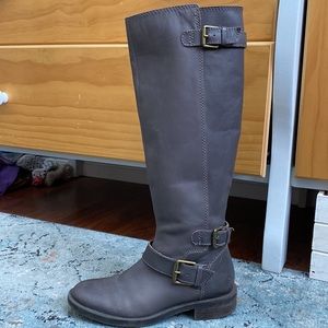 Enzo Angiolini, dark gray, zip up, knee high, riding boots with buckle details